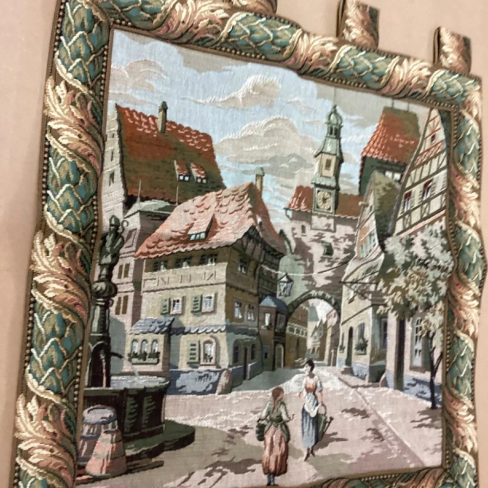 Tapestry Wall Hanging Vintage Europe Scene made in Germany